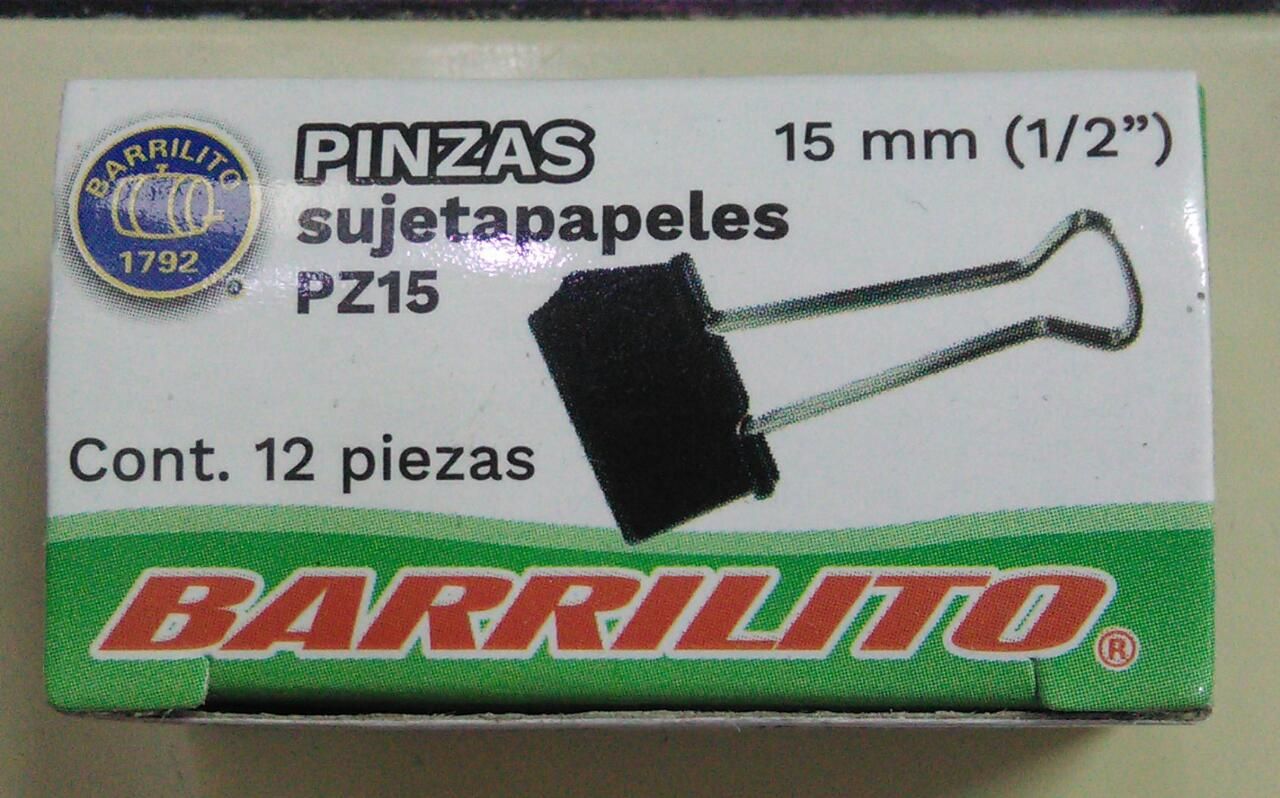 PINZAS SUJETA PAPELES BARRILITO 15 MM